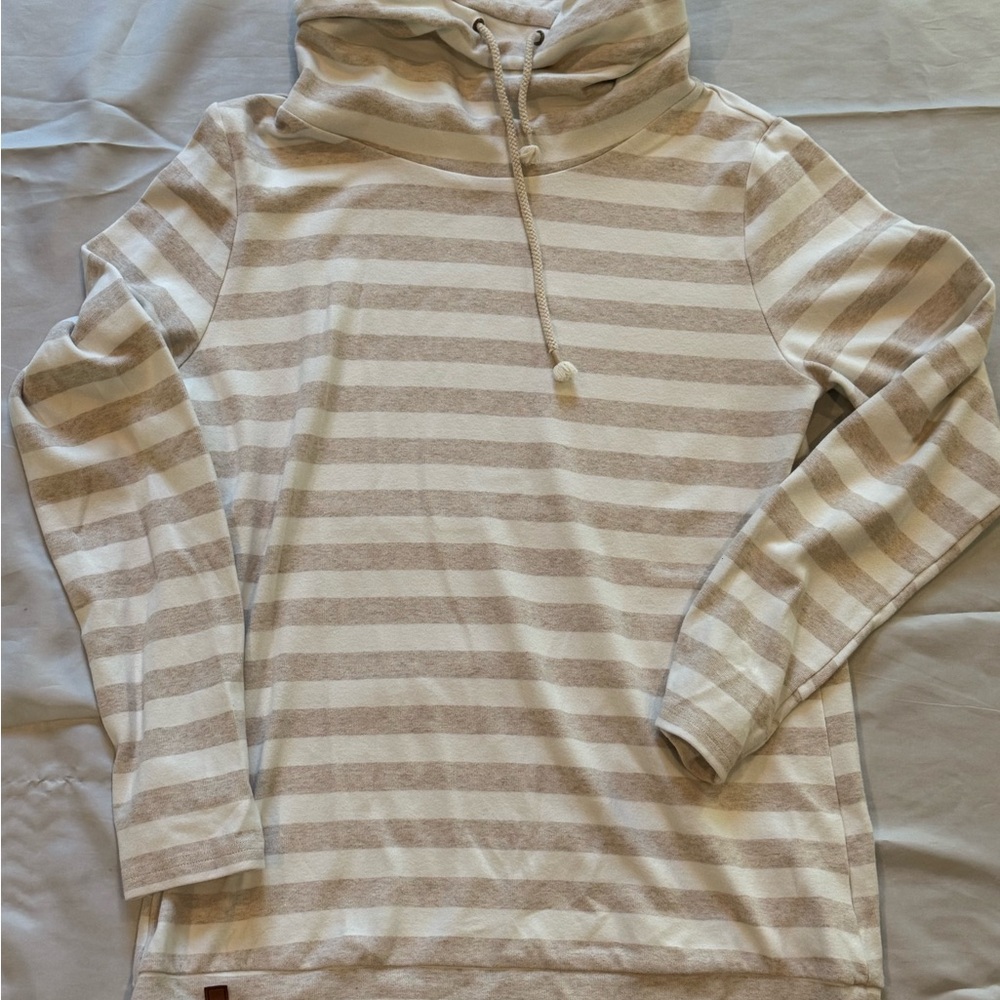 AMPERSAND AVE Beige and White Striped Hoodie